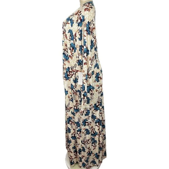 Roaman's +22/24 Fall Colors Floral Split Neck Long Sleeve Boho Style Maxi Dress - Picture 3 of 6